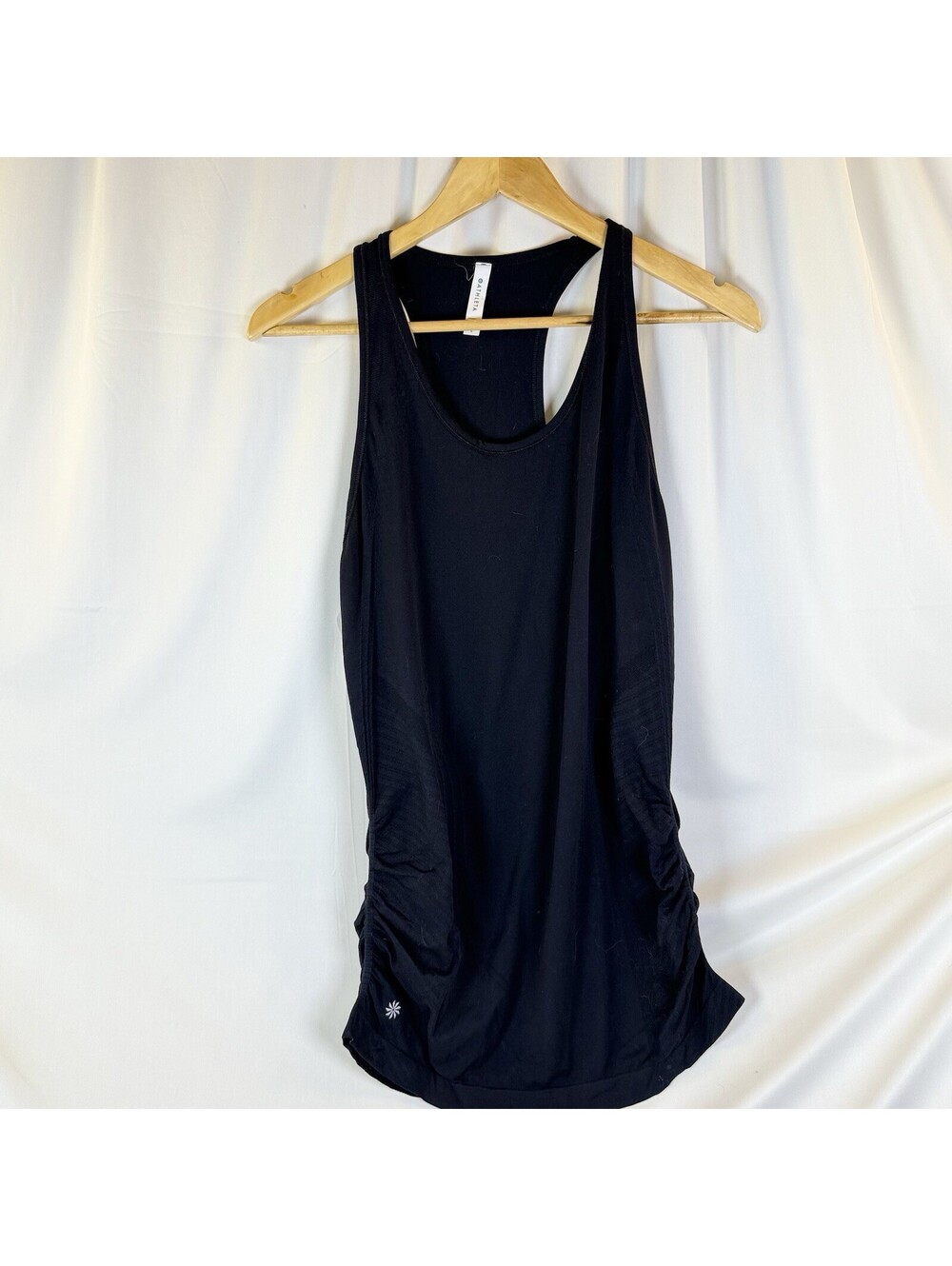 Athleta Womens L Tank Top Workout Racerback Stretch Compression Black Rouching